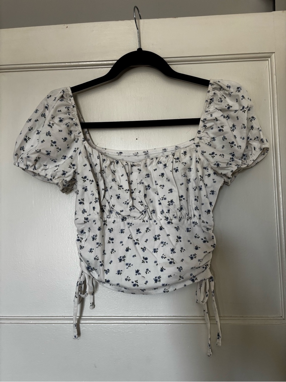Hollister White Crop Top with Blue Floral Print